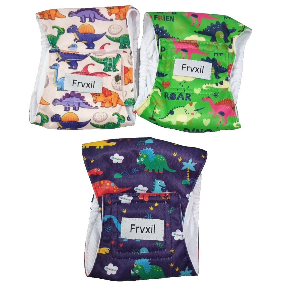 3-Pack Male Dog Diapers Belly Bands – Size XS – Dinosaur Print – NEW & Washable